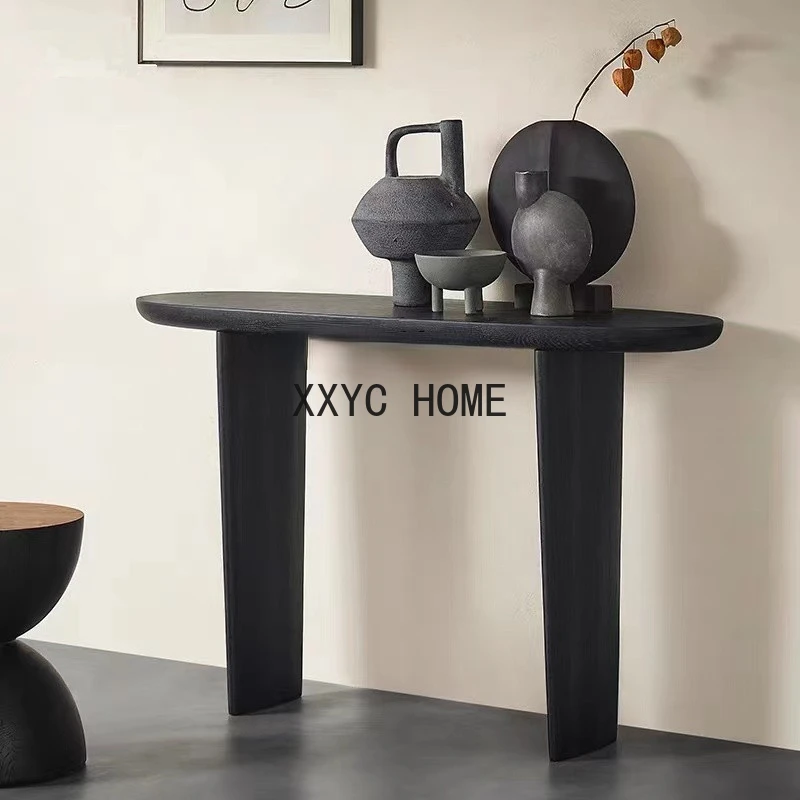 

ZqNordic, консоль из массива дерева, столы, черный входной шкаф, узкая консоль, стол для гостиной, коридора, стол с боковым обзором