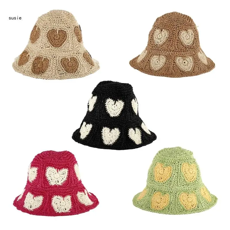 

X7YA InsStyle Crochet Fishing Hat Girl Bucket Vintage Floral Hat Street Hat
