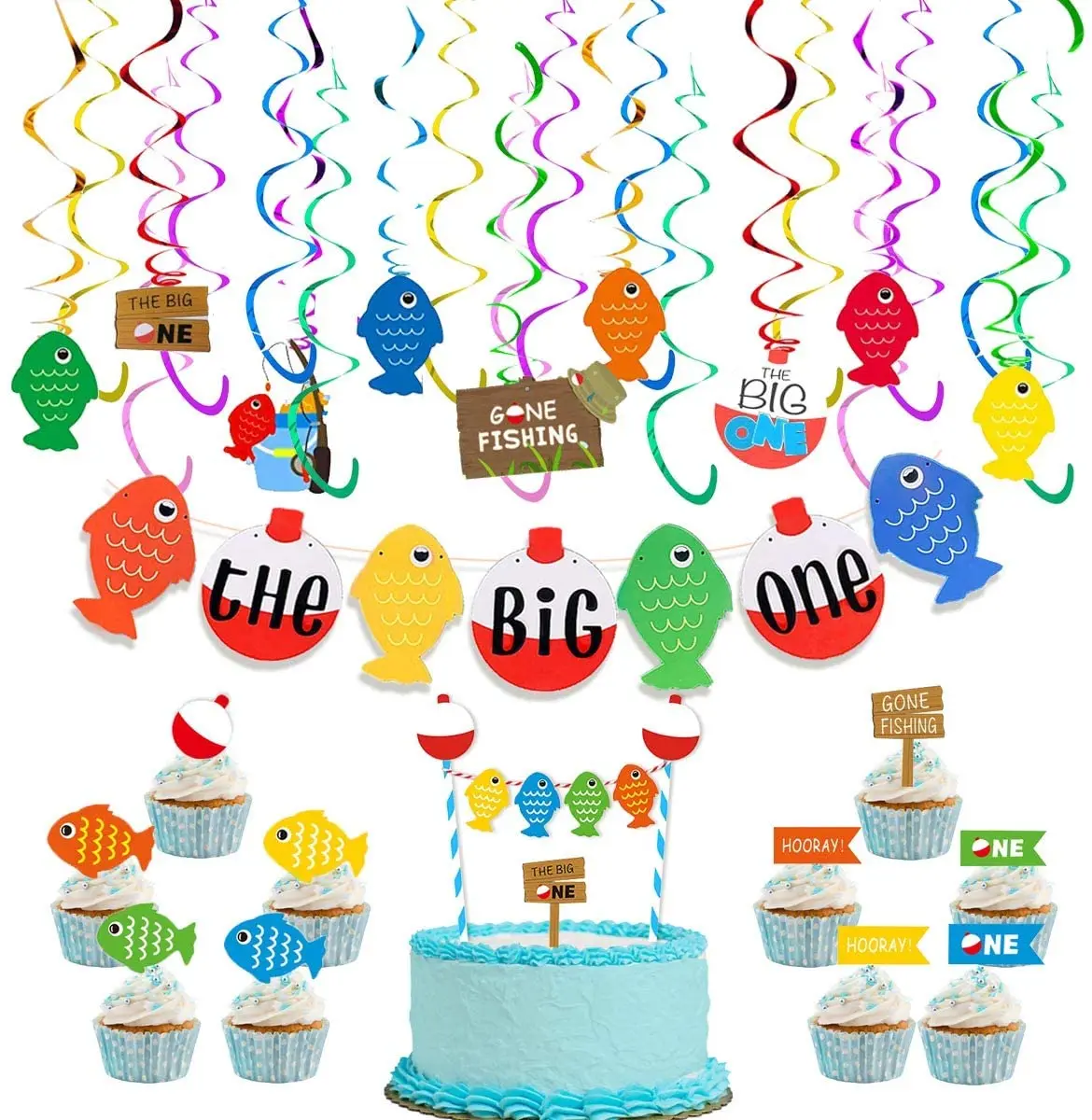 Joymemo The Big One Fishing Party Supplies Go Fishing Hanging Swirls Decorazioni O Fish Ally One 1St Birthday Party Decoration