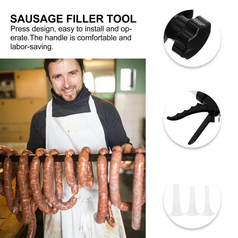 Sausage Stuffer Manual Sausage Maker Tube Syringe Meat Fillers Machine Nozzle Sausage Stuffer Funnel Kitchen Meat Grinder Tools
