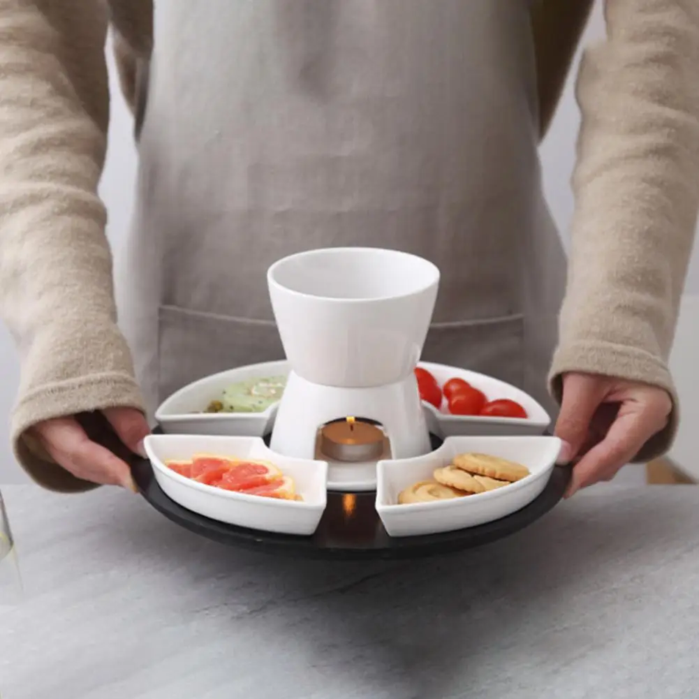 Ceramic Fondue Pot Elegant Ceramic Chocolate Fondue Butter Warmer Set for Cheese Caramel Butter High-temperature for Chocolate