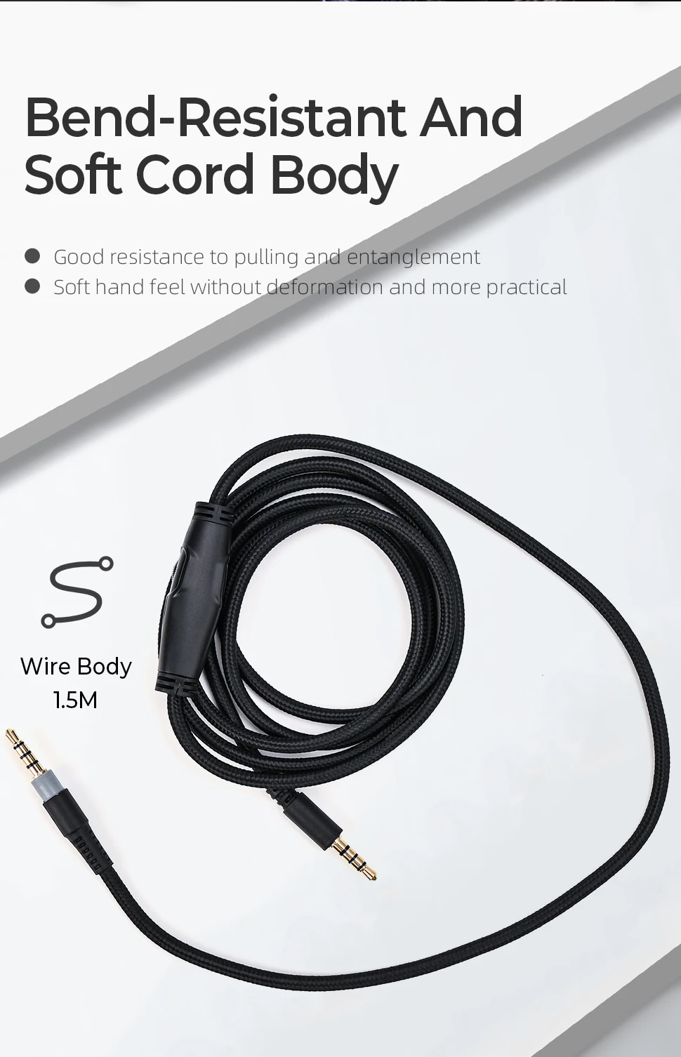 For Kingston HyperX Cloud Mix Alpha S Gaming Headsets Replacement Audio Headphone Cable 3.5mm Wires with Mic Volume Control