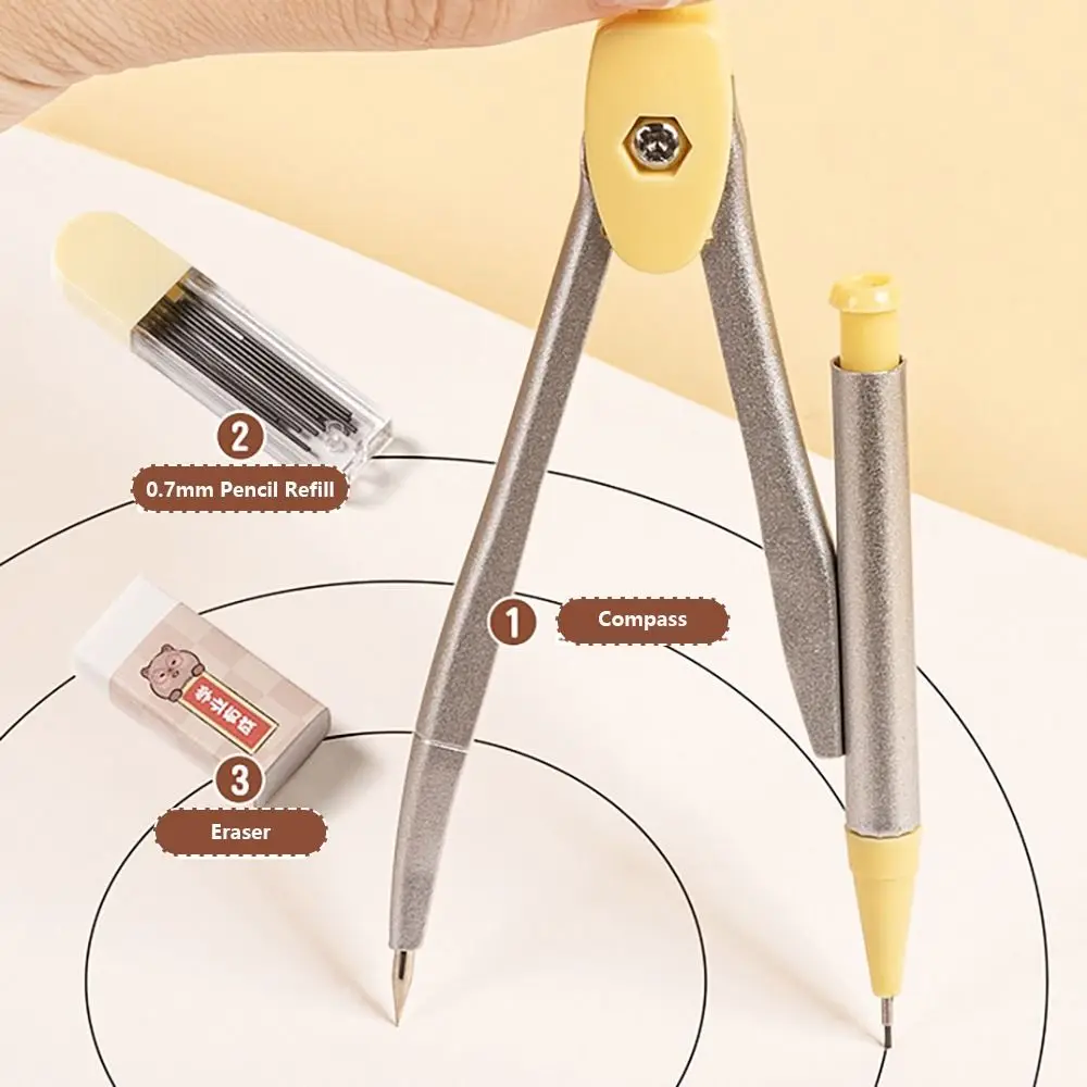 Cartoon Capybara/Panda/Puppy Transparent Ruler Set Pencil Compass Protractor Eraser Set Students Drawing Measuring Tools 7PCS