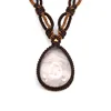 Rose Crystal Braided Stone Pendant Natural Pink Quartz Water Drop Handmade Thread Rope Wrapped Macrame Adjustable Chain Necklace 2