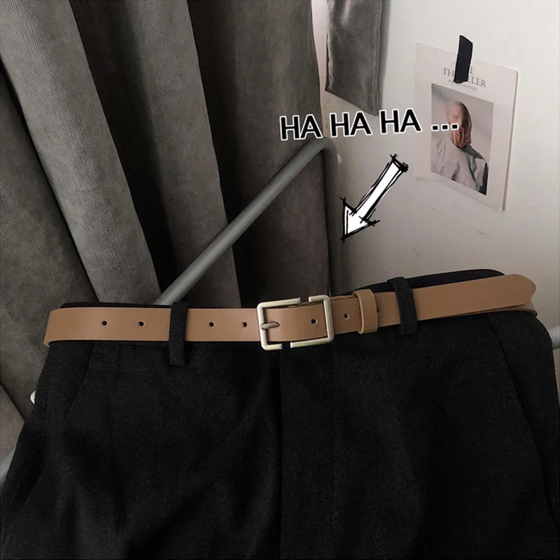 Korean Thin Belt for Men Women Simple Square Pin Buckle Waistband Vintage Jeans Pants PU Leather Girdle Waist Strap