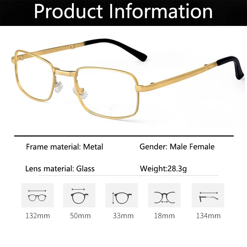 Reading Glasses Anti-Scratch with Case Men Women Glass Lens Alloy Full Frame Presbyopic Magnifying Eyewear Diopter