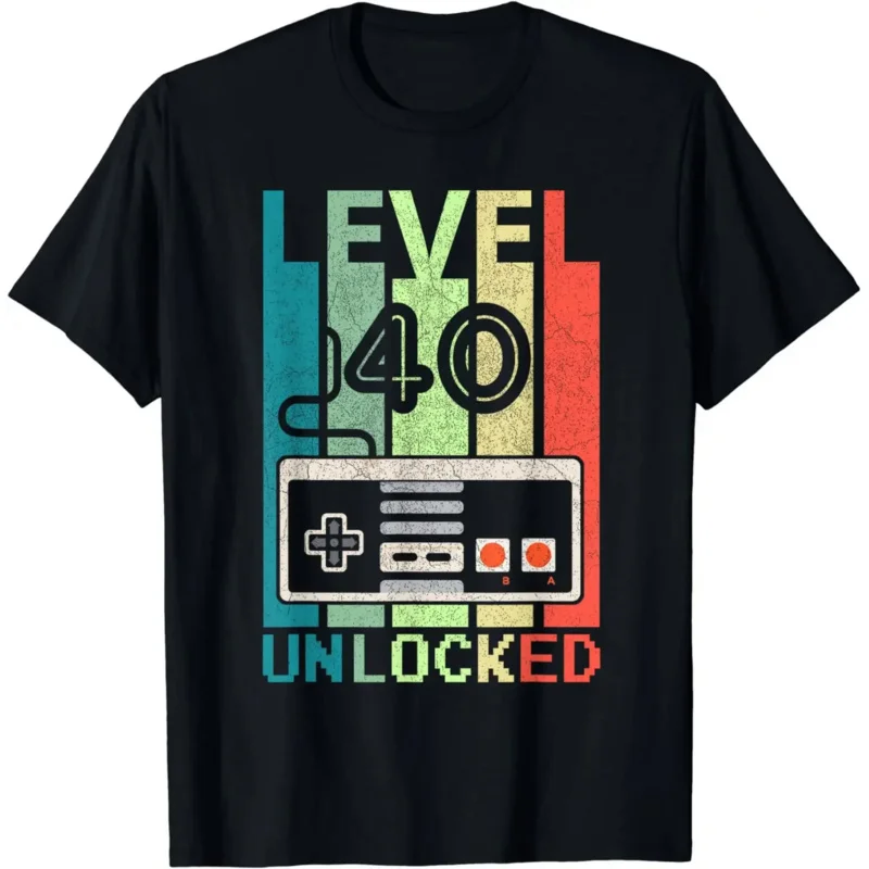 

Men Clothing Streetwear Graphic T Shirts Video Gamer 40th Birthday Gifts Tee T-Shirt Funny Birthday Gift Level 40 Unlocked Shirt