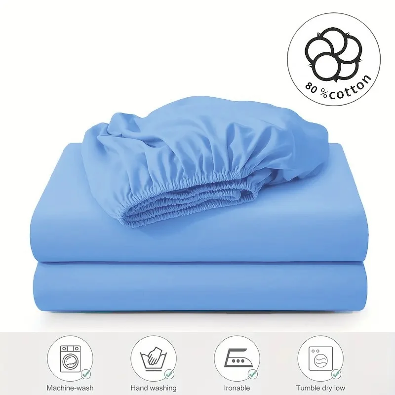 1pc Wash Cotton Fitted Sheet,30cm Deep Pocket Mattress Cover, Breathable and Comfortable, Suitable for Bedroom