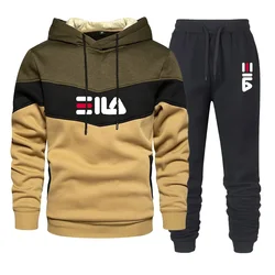 Spring and winter men's casual pullover hoodie hoodie + trousers two-piece fashion printed outdoor jogging wear sportswear suit