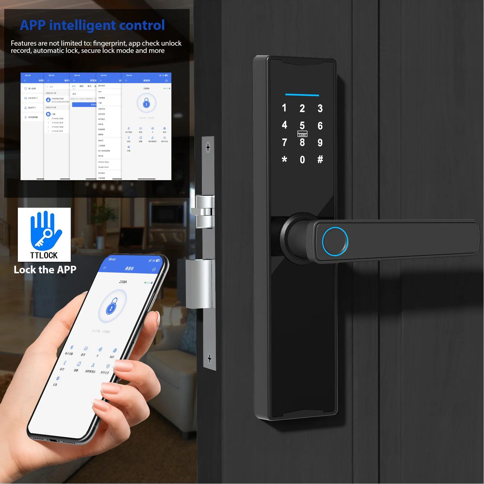 WiFi Smart Lock Keyless Entry Door Lock TY APP/Fingerprint/Password/Card/Mechanical Key 5 Unlocking Methods Touchscreen for home