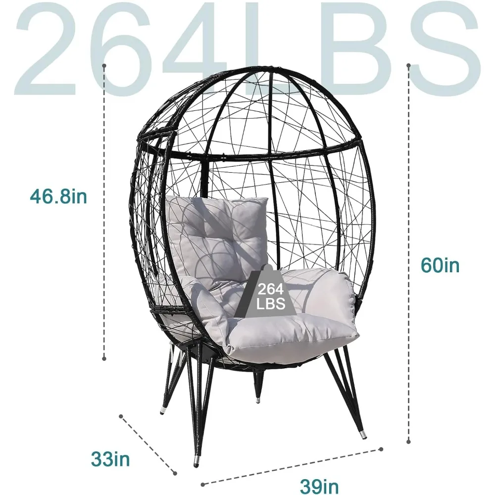 Wicker Egg Chair with Stand Cushion Outdoor Indoor Lounger Egg Basket Chair for Living Room, Backyard, Balcony, Patio (Black) 2