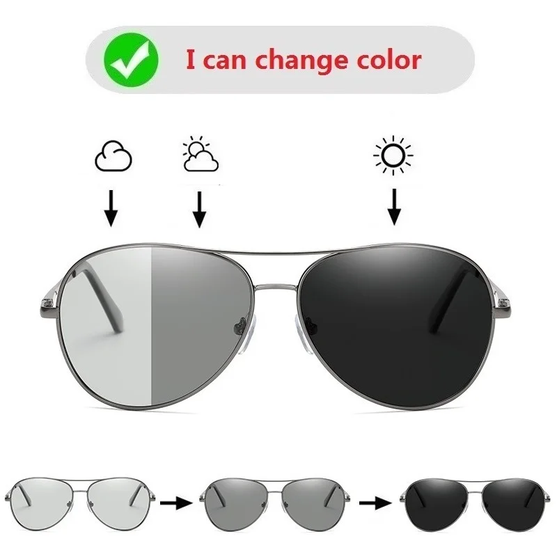Photochromic Pilot Polarized Sunglasses Men Women Driving Chameleon Sun Glasses Change Color Day Night UV400 Eyewear