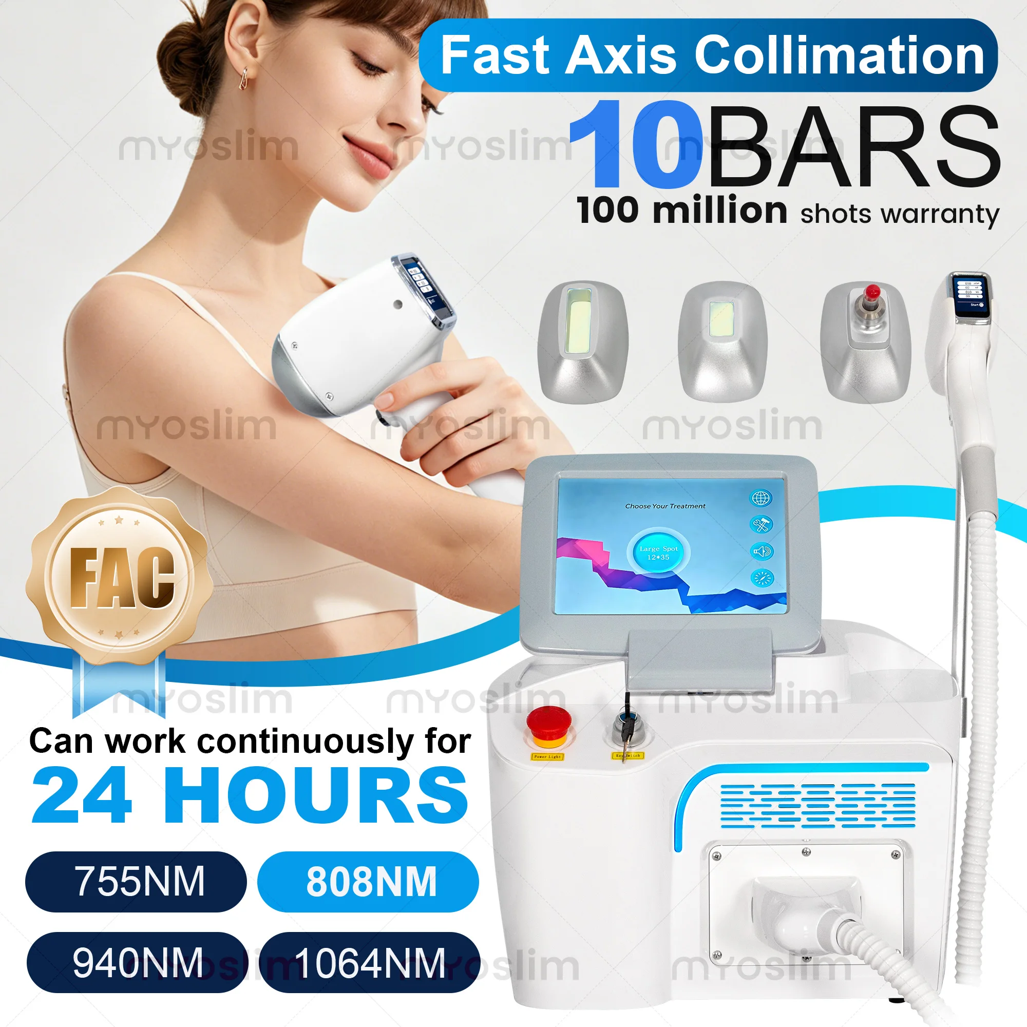 5000W 10Bars 4 Wavelength FAC Hair Removal Laser Machine Semiconductor Water Cooling+air Cooling 808nm Diode Laser Device 2