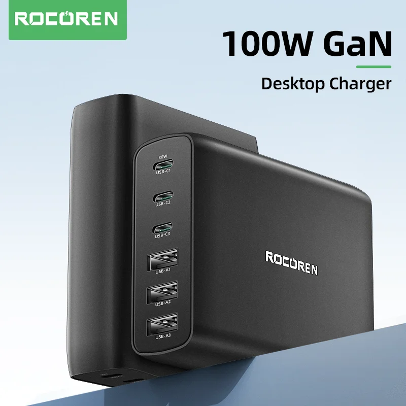 로코렌 100W GaN 충전기 USB 타입 C PD 고속 충전기 퀵 차지 4.0 3.0 다중 데스크탑 충전 스테이션 아이폰 17 프로 맥스용