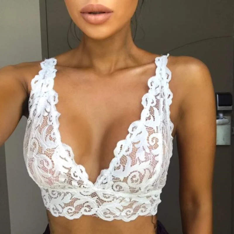 Women Bra Erotic Lingerie Sexy Lace See Through Bra Hollow Lingerie Seamless Bralette Crop Top Sensual Women Underwear Porno Bralet Tank Erotic Clothing