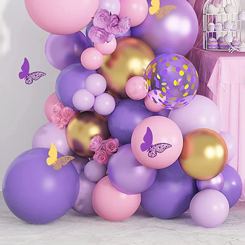 나비 핑크 보라색 풍선 화환 아치 키트 생일 파티 장식 어린이 베이비 샤워 라텍스 Ballon 체인 웨딩 파티 용품