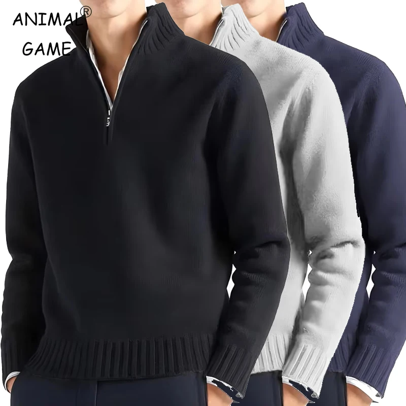 Mens Slim Fit Zip Up Mock Neck Turtlenecks Sweater Autumn Casual Long Sleeve Sweater and Pullover Sweaters with Ribbing Edge turtleneck sweater basic sweater