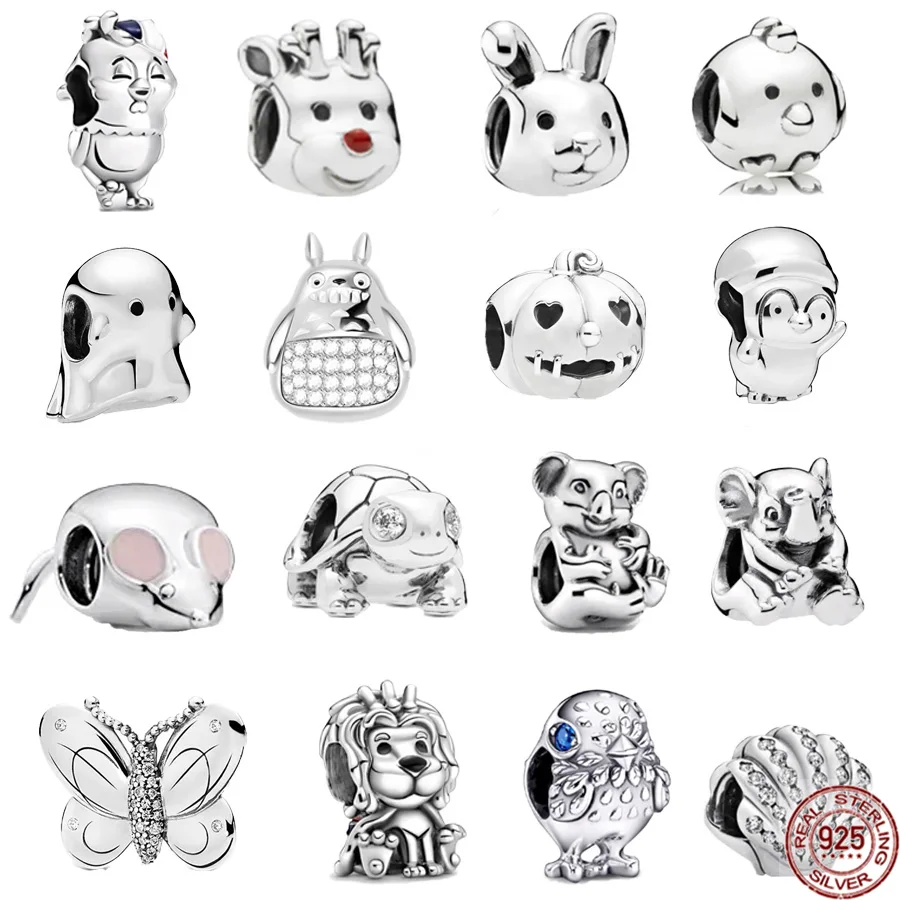 

Animal Series 925 Sterling Silver DIY Charm Jewelry Rabbit Elephant Penguin Turtle Butterfly Beads Fit Original Pandora Bracelet