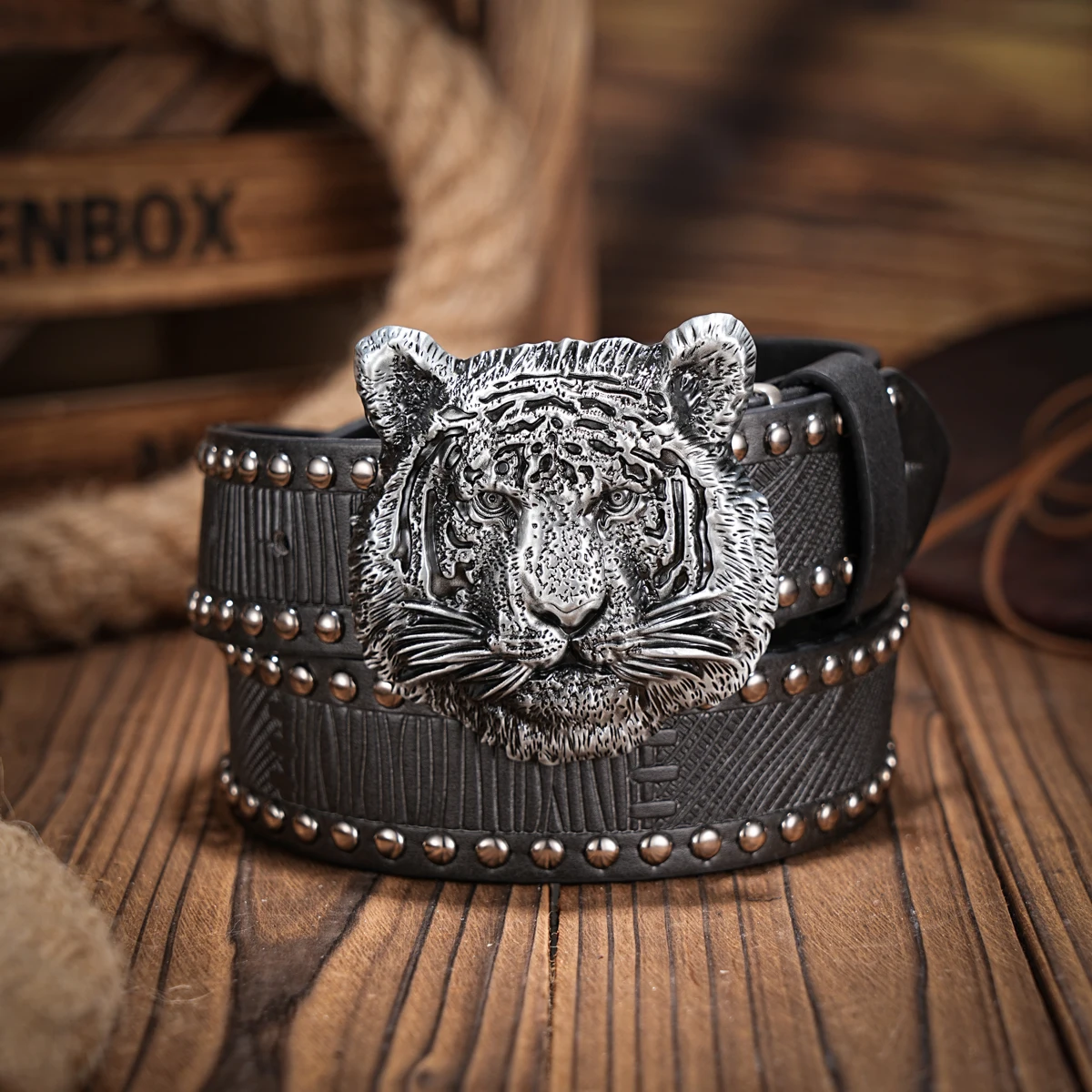 Western denim PU Belt - men's decorative printed carved denim waistband