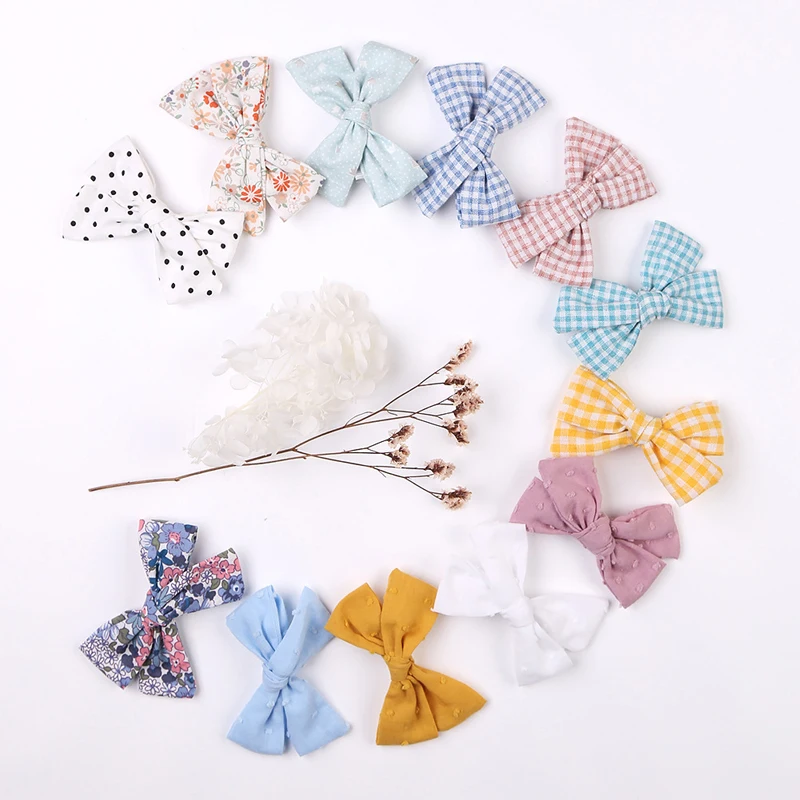 baby stroller mosquito net Baby Bow Hairpin Girl Hair Clip Cotton Lace Barette For Children Headwear Infant Floral Plaid Clips Babies Cute Accessory 3/4Pcs baby accessories box