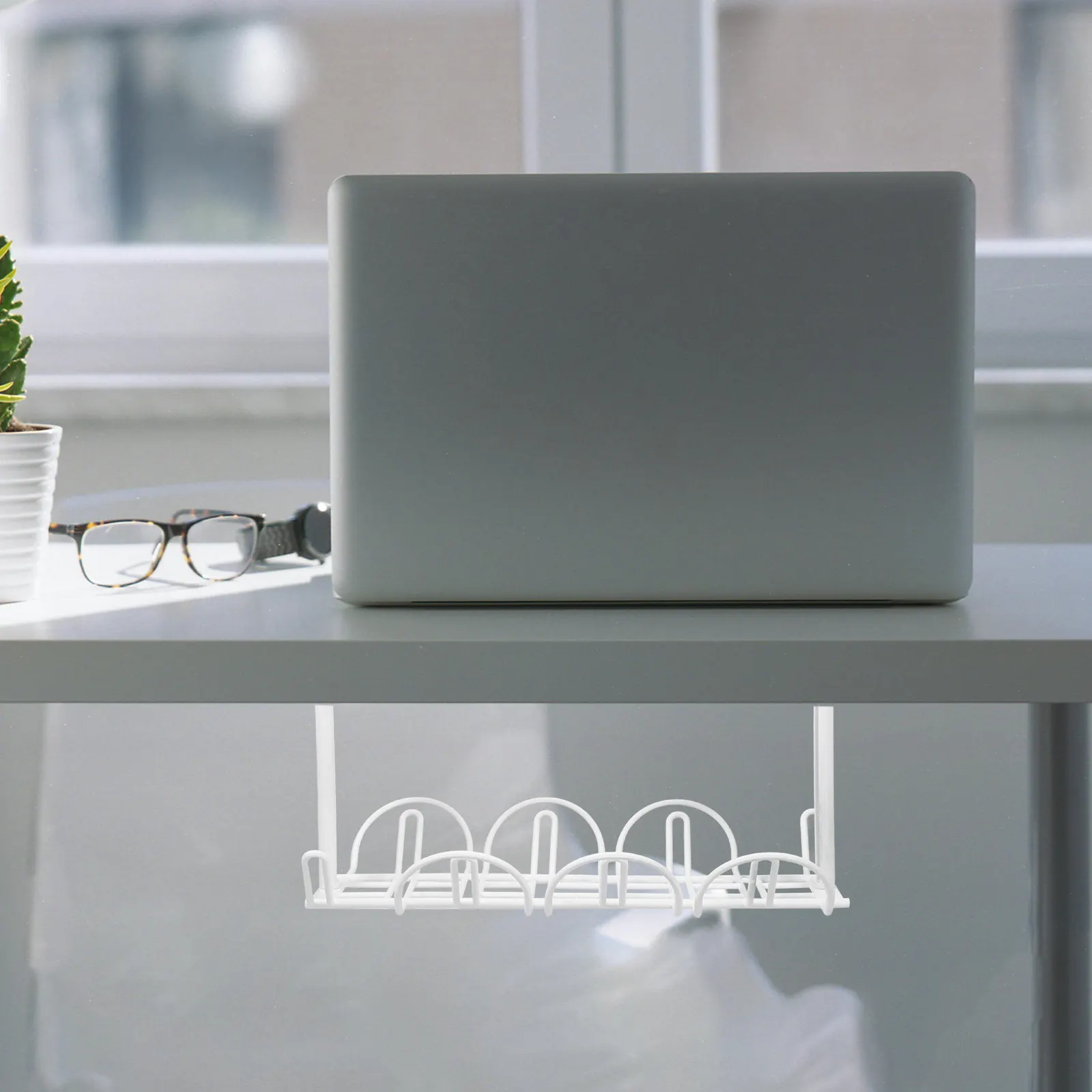 책상 아래 케이블 랙 2세트, 공간 절약형 와이어 브래킷, 강력한 접착 스티커 포함, 키보드 컴퓨터 코드용