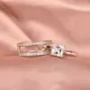 Newshe Solid 925 Sterling Silver Wedding Rings for Women Solitaire Princess Cut Engagement Ring Eternity AAAAA Zircon Guard Band 5
