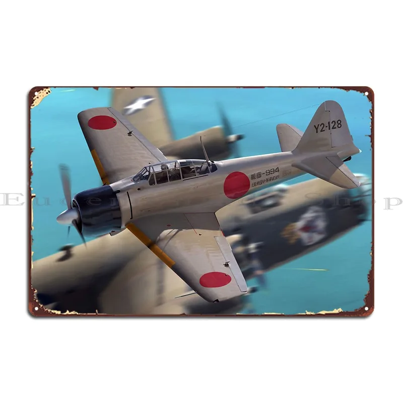 A6M Zero Vs Liberator Metal Sign Club Bar Cinema Character Wall Decor Crea Tin Sign Poster