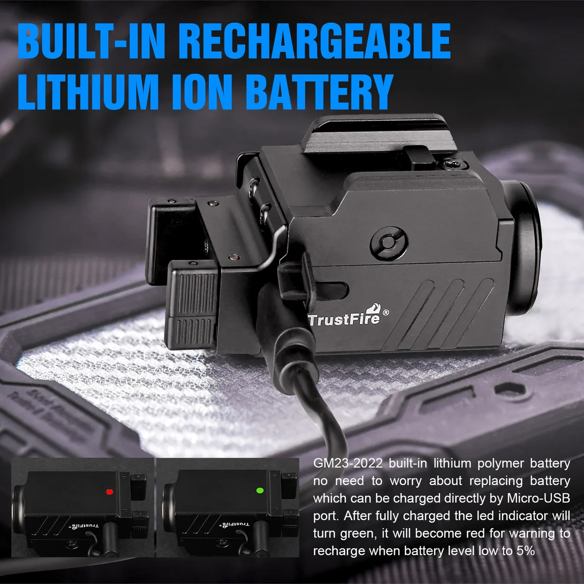Trustfire GM23 Led Tactical Flashlight 800 Lumens Rechargeable Lamps Mini Light Quick Release Picatinny with Usb Charging — view 3