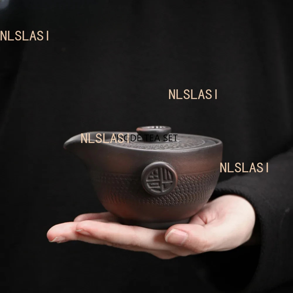 150ml purple pottery with handle lid bowl handmade Kung Fu tea set container business gift