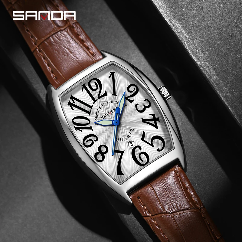 

SANDA Top Brand Luxury Men's Quartz Watch Fashion Digital Dial Leather Strap Waterproof 30M Business Men's Watch Reloj de Hombre