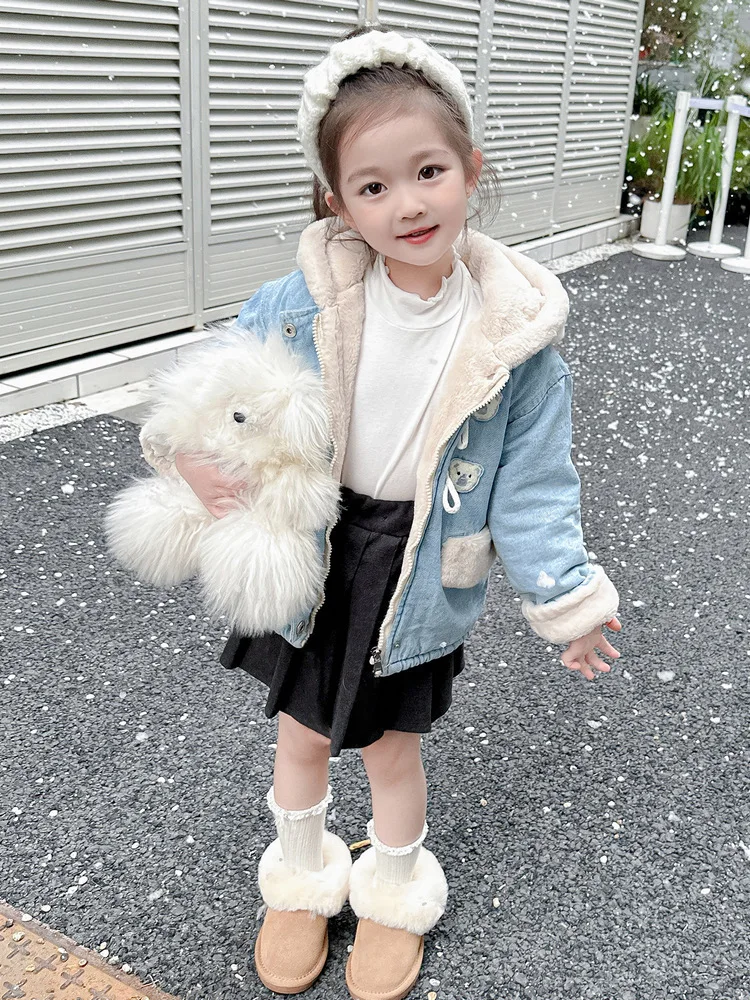 

Girls' Denim Cotton Coat Fleece-Lined Thickened Cotton Clothing New Winter Coat Cotton-Padded Warm Baby Girls' Cotton-Padded Jac
