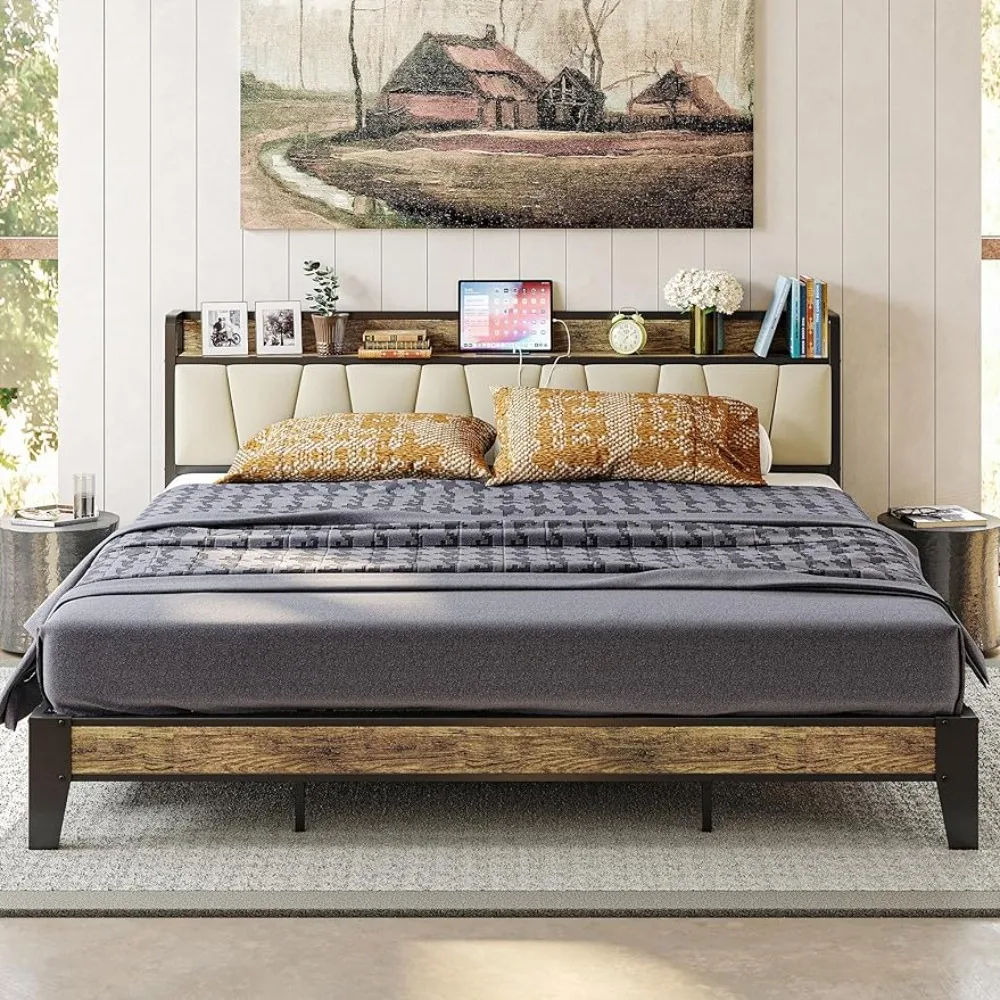 

Bed Frame Storage Headboard with Charging Station Solid and Stable Noise Free No Box Spring Needed Easy Assembly Free Delivery