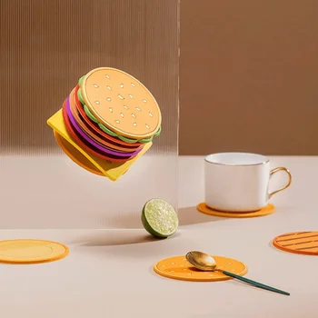 8pcs/set Burger Shape Coaster Creative Cup Pad Silicone Insulation Mat Mug Holder Kitchen Dining Bar Table Decorations Kids Gift 2