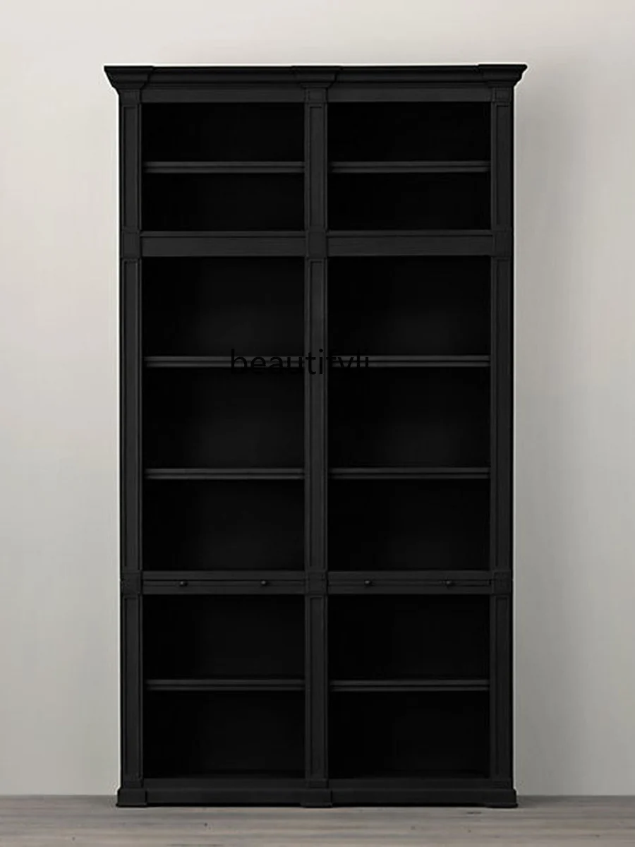 

American-Style Solid Wood Wine Cabinet French Retro Bookcase Nordic Glass Storage Cabinet Simple Modern Double Door Locker