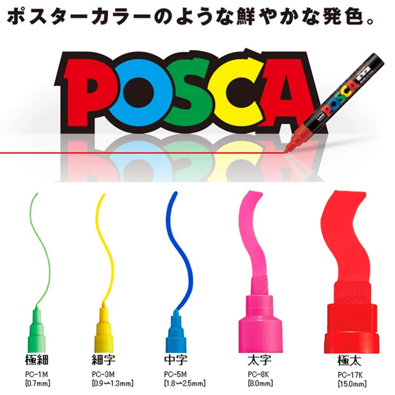 5pcs/set UNI Posca Marker Pen Mixing Paint Pen 5 Sizes PC-1M/3M/5M/8K/17K Painting POP Poster Advertising Stationery