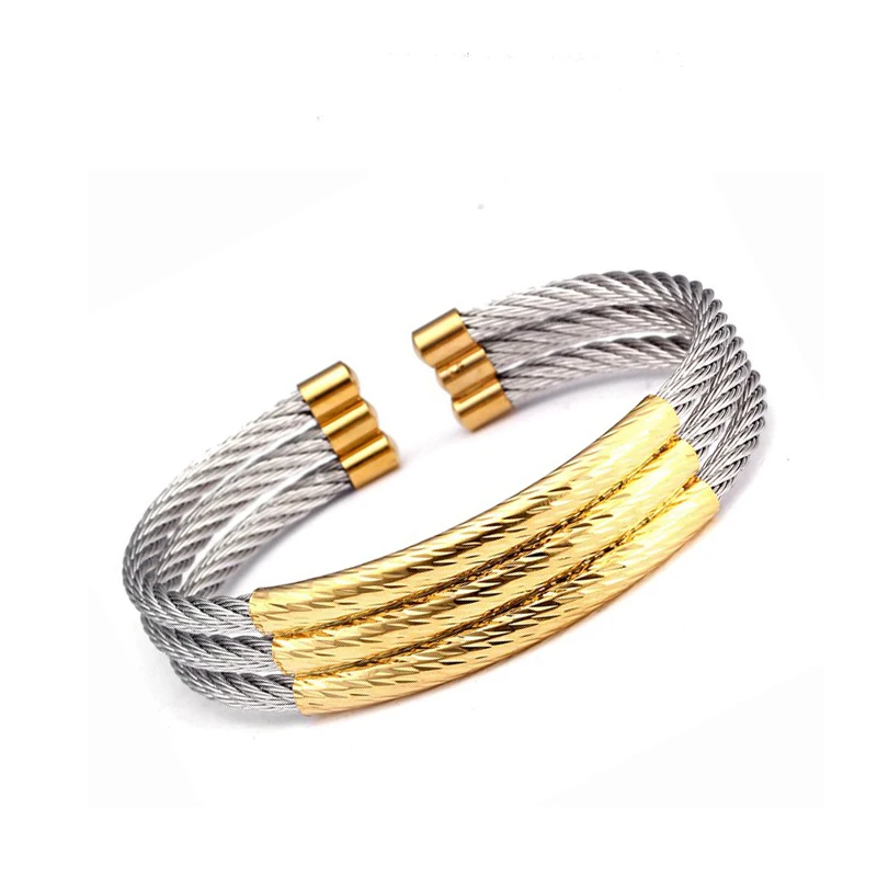 Stainless Steel Bracelets Bangles 3 Layers for Men Women Jewelry Sporty Male Open Cuff Bangles