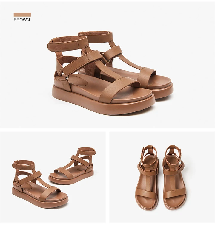 BeauToday Gladiator Sandals Women Genuine Calfskin Leather Open Toe T-Strap Thick Sole Summer Ladies Shoes Handmade_vogvips.com