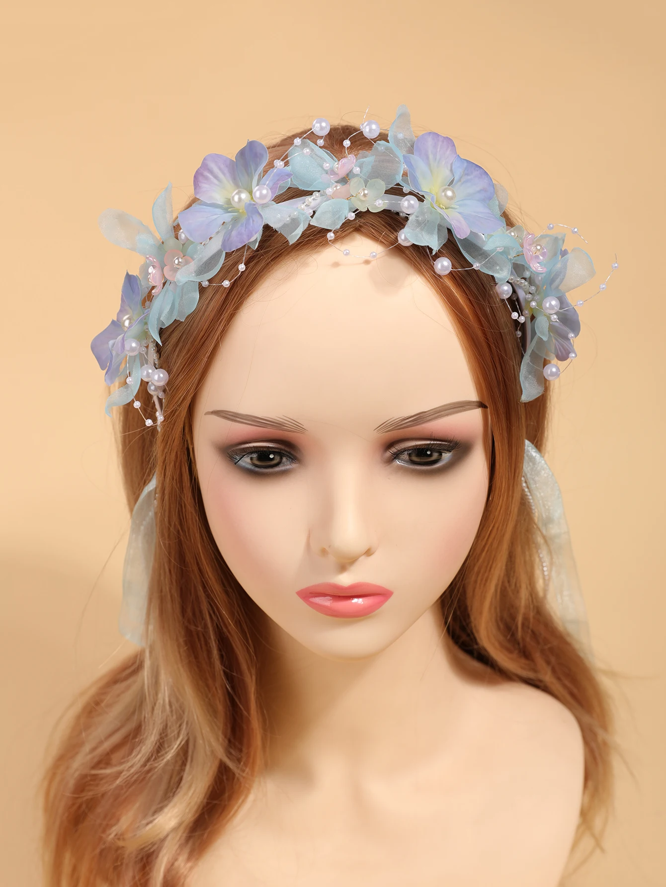 Traumhaftes Farbverlauf-Tüll-Blumen-Perlen-Haarband, weicher Stil, Lolita-Haarband für Fotoshootings, Dates, Feen-Atmosphäre, Quasten-Haaraccessoire – Detail 25