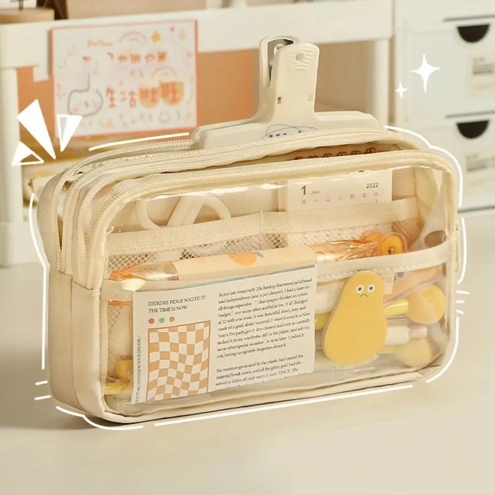 

Transparent Pencil Bag 4-Layer Multiple Pockets Pencil Case Stationery Pen Pouch Women Cosmetic Bag School Supplies