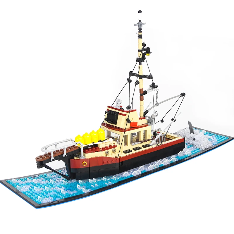 

The Orca - Jaws Boat Building Block Kit Sky Pirates Skeleton Ship Small Fishing Trawler Shrimp Sailboat Brick Model Toy for Kid