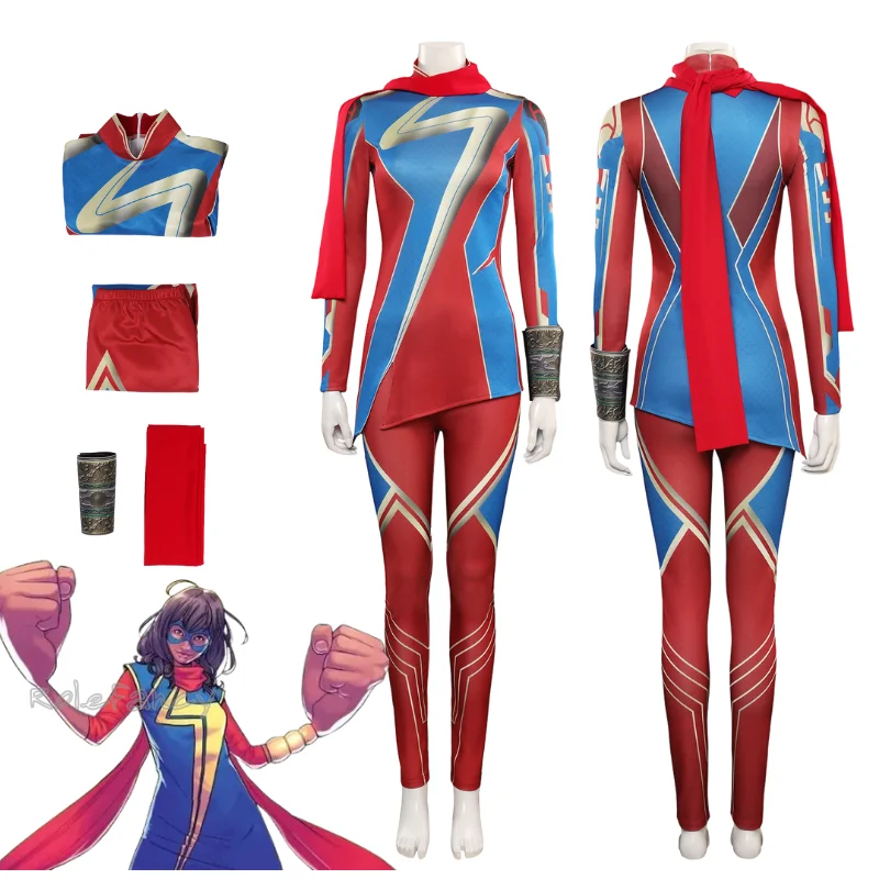 

Female Kamala Khan Cosplay Superhero Costume Adult Women Captain Role Play Outfits Fantasia Halloween Carnival Disguise Suit