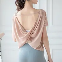 Women's Yoga Sportswear ort Sve round Ne Fitn Running Top Pure Color Design Sense Loose Fit Polyester T-irt