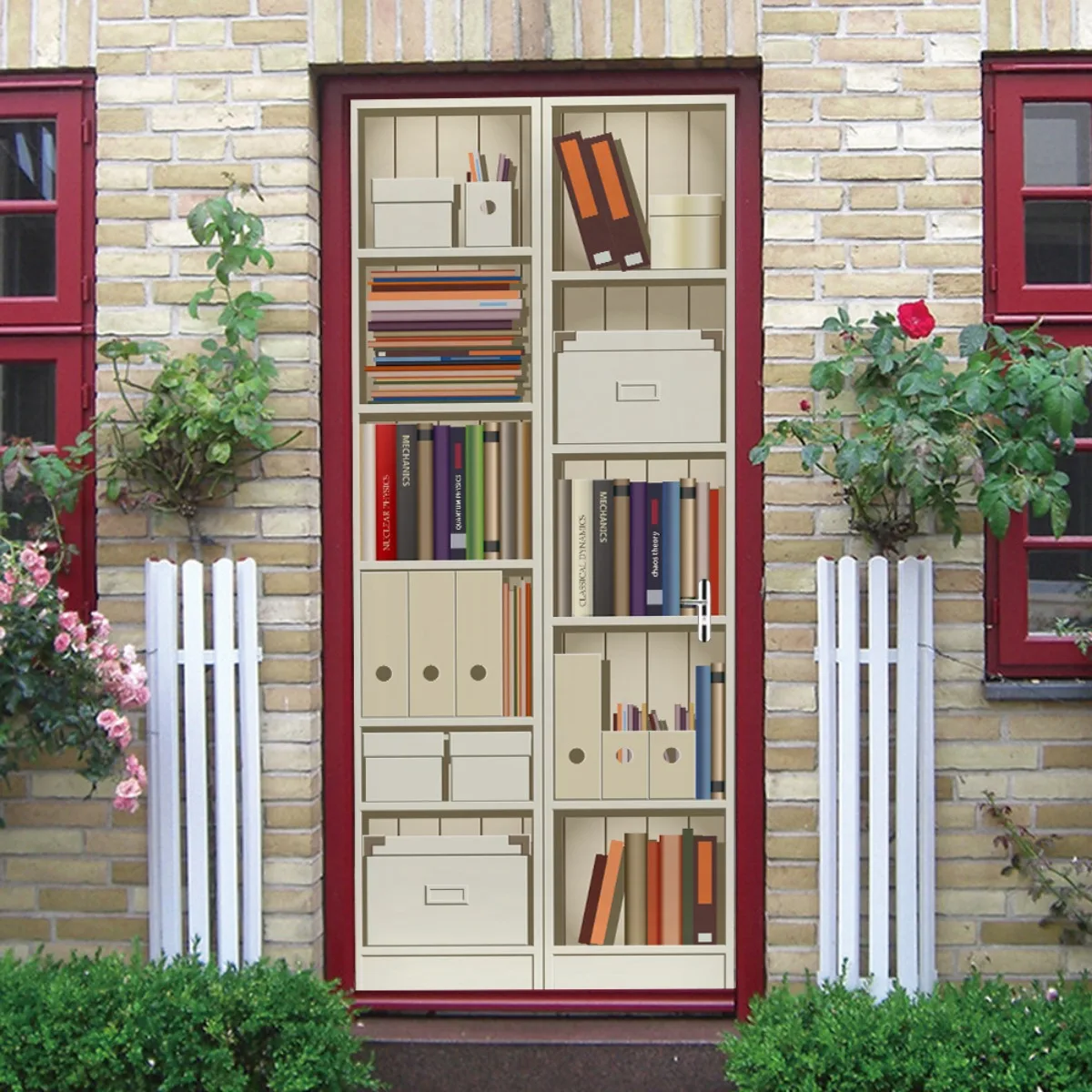 3D Vintage Bookshelf Door Stickers Library Bookcase Home Bedroom Wallpaper Decal Removable Waterproof Self Adhesive Poster Mural