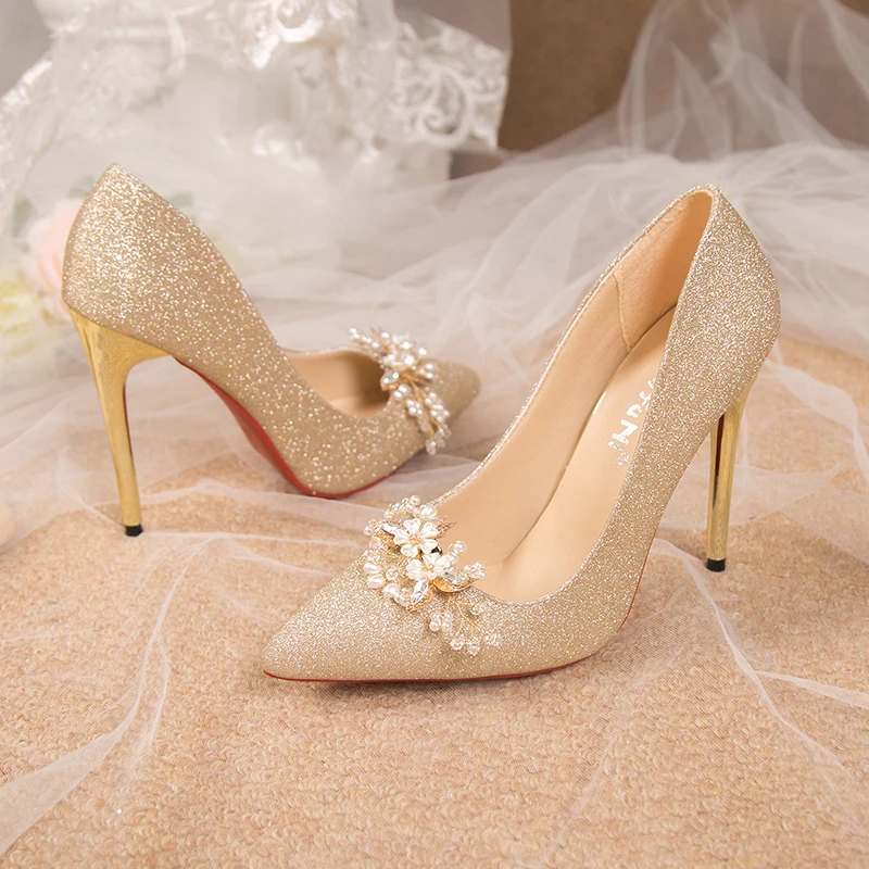 Fashion Flowers Shoes Of Women Size 45 Classics Gold High Heels Comfortable  Wedding Shoes Autumn Women's Pumps Sexy Thin Heels - Pumps - AliExpress