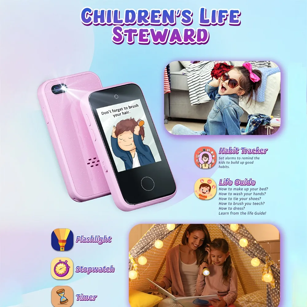 Dual Camera Children's Electronic Toy Mobile Phone Type-C Charging IPS Touch Model HD Photo Recording MP3 Player for Children's