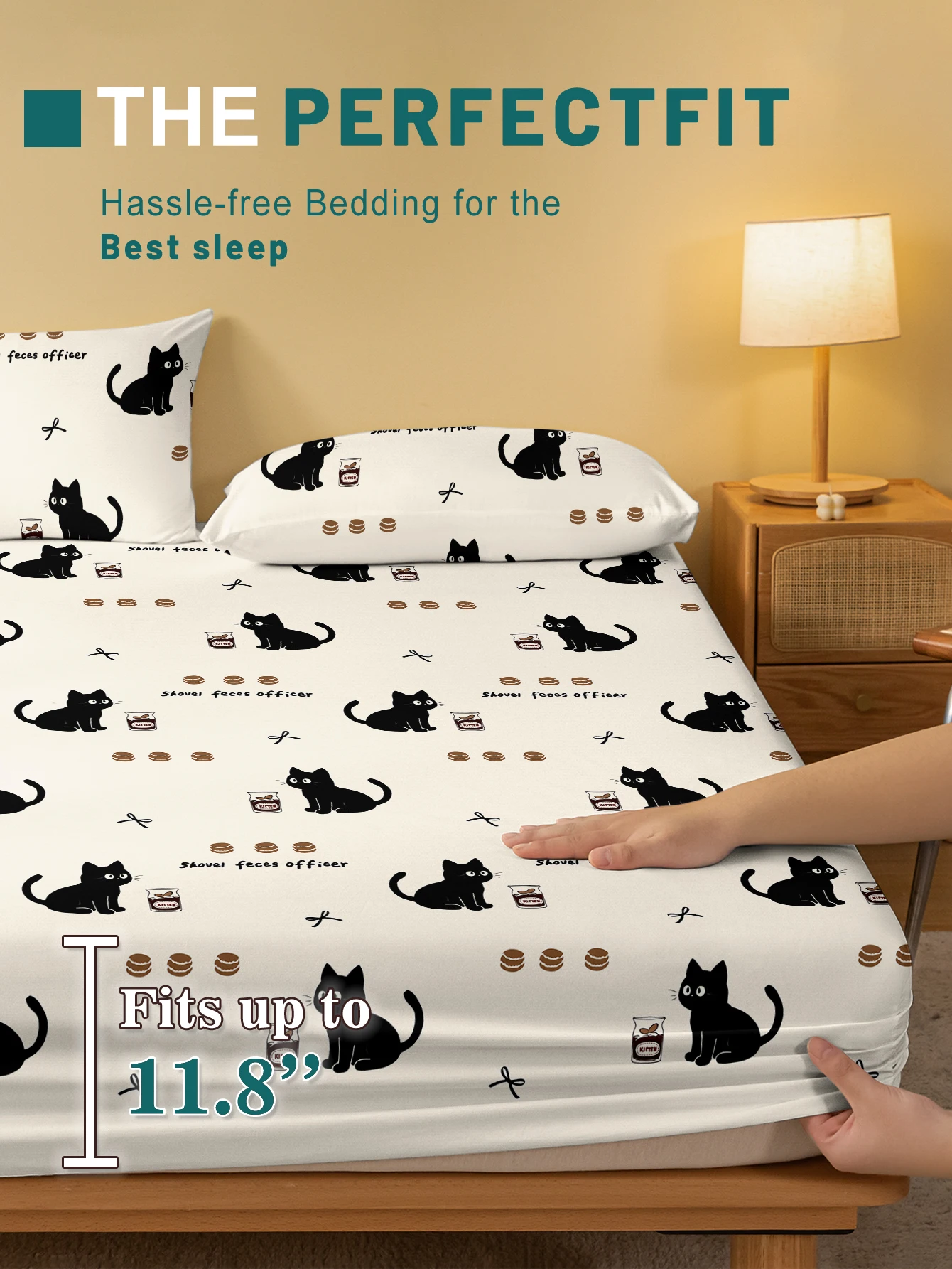 1 Cartoon Cute animal Cat printed matte Fitted Sheet, bedroom printed bed cover, bedding (excluding pillowcases) 3