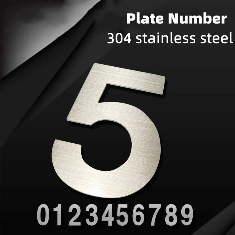 

50/75/90mm Stainless Steel Self Adhesive House Number Sticker Doorplate Home Door Plaque Numbers Sign For Mailbox Black Silver