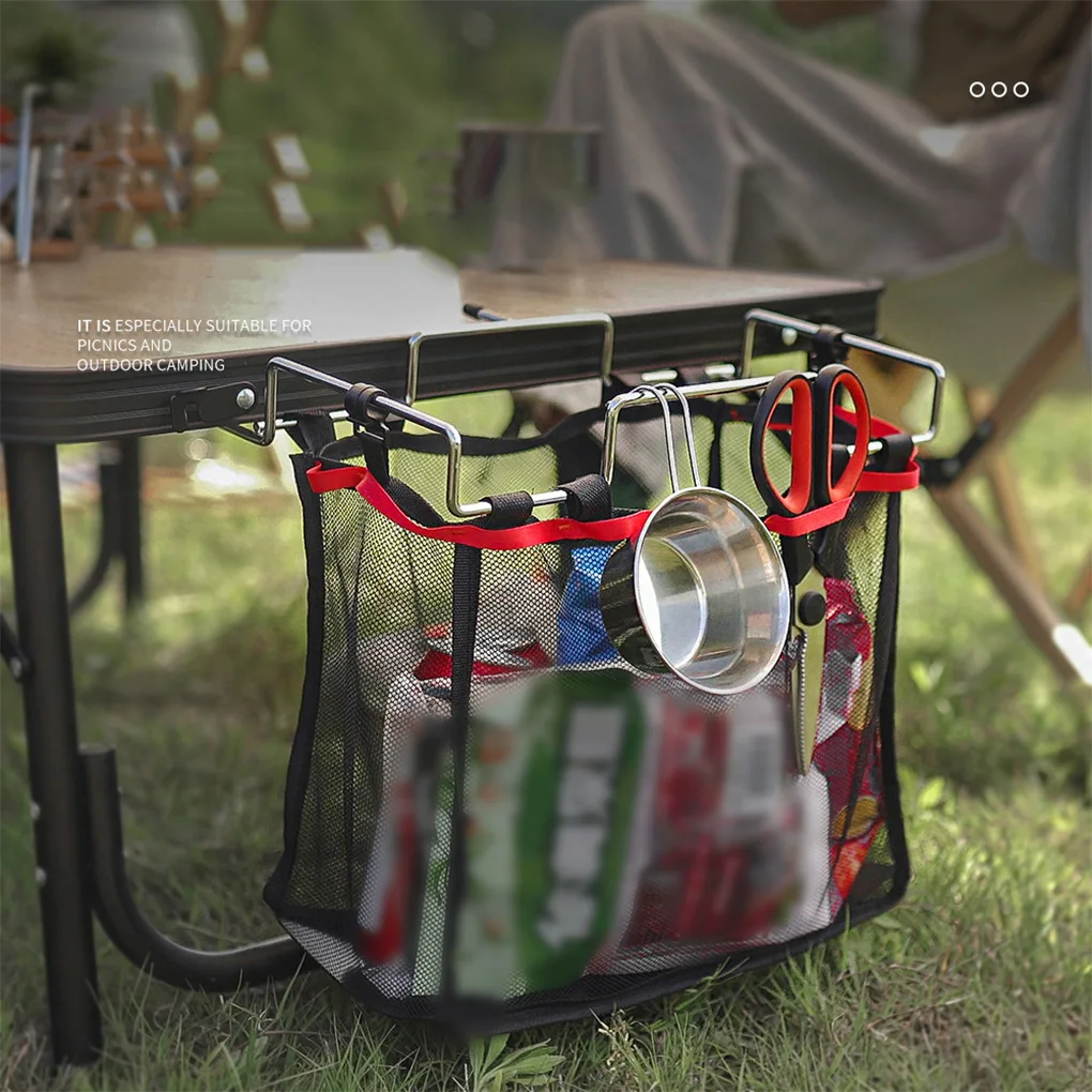 

Table Net Bag Portable Travel Outdoor Camping Hiking Foldable Mesh Pouch Backpacking Desk Basket for Patio Kitchen Outdoor