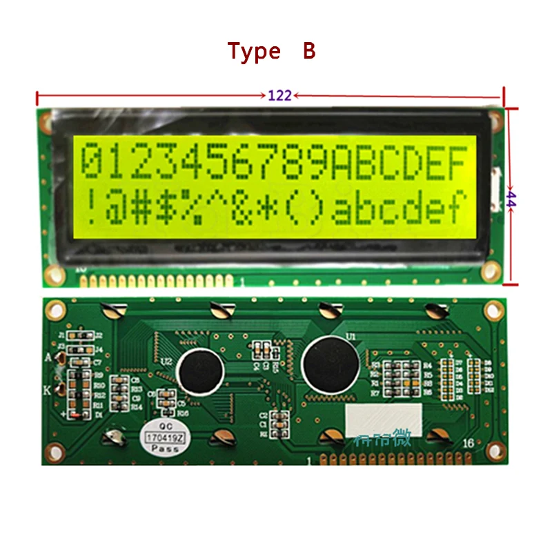 Enhanced 5V Large LCD Display with 1602 16x2 Big Character 122*44mm FSTN Gray/Blue/Yellow