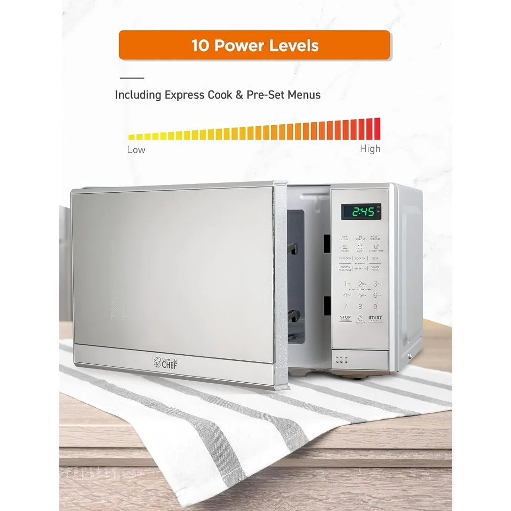 Microwave with 10 Power Levels, 700W with Digital Display, Countertop Microwave with Child Safety Door Lock, Programmable 3